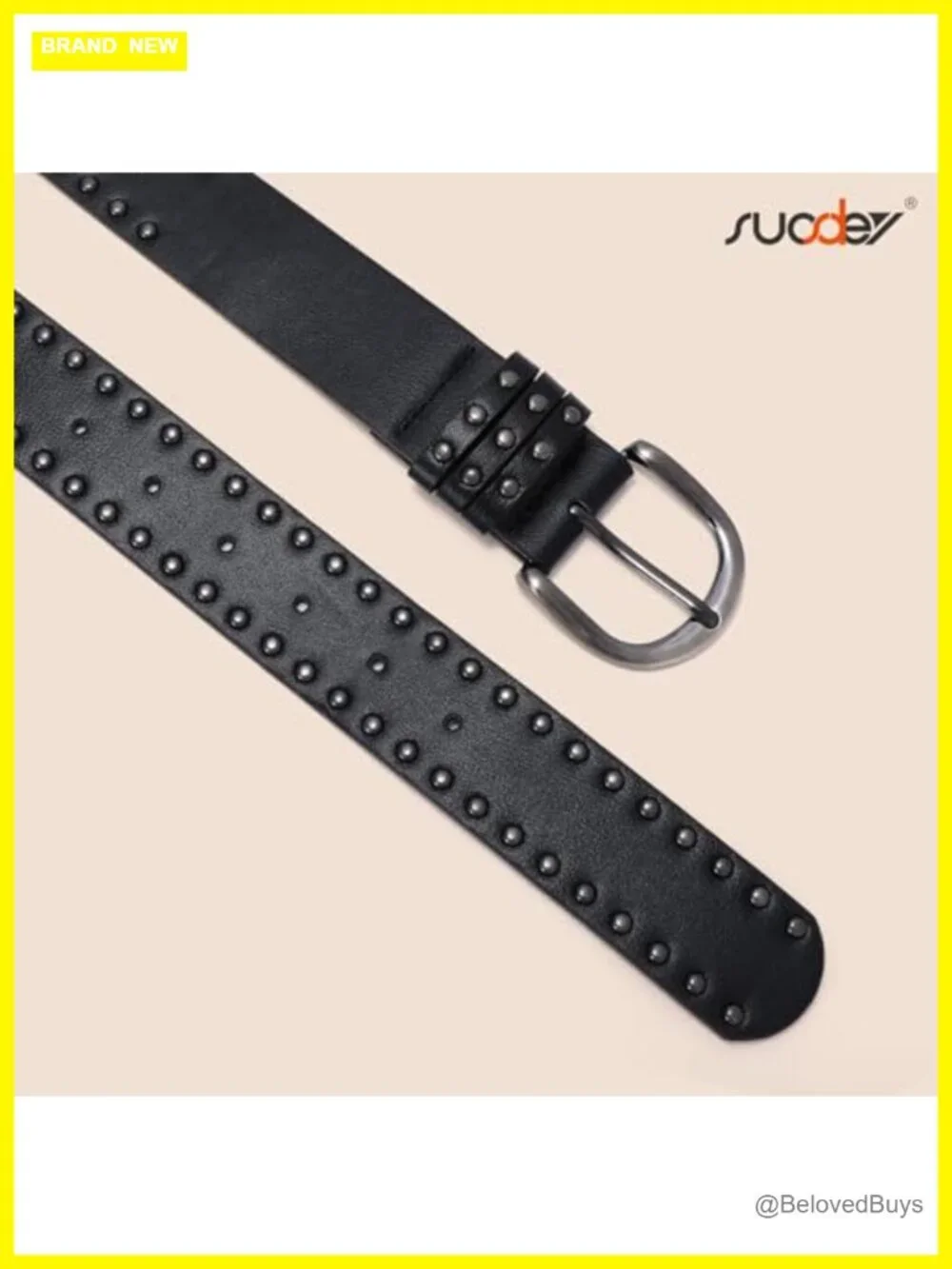 Women's Studded Faux Leather Belt with Silver Buckle, Punk Rock Waist Cincher